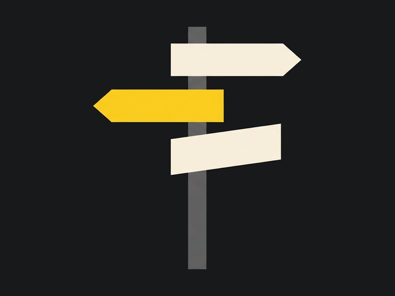Illustration: an airport signpost with three direction panels