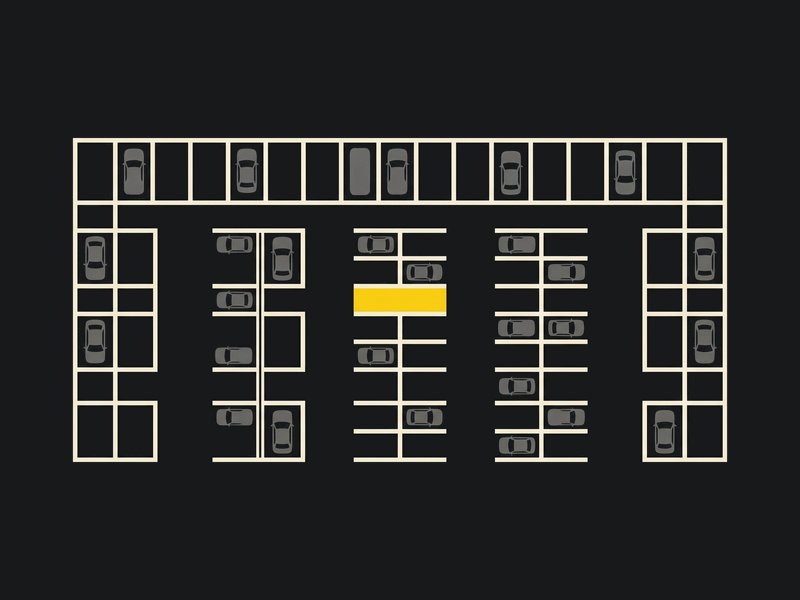 Illustration: a car park seen from above, one bay highlighted